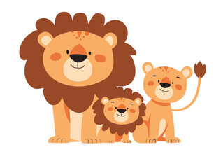 Obraz premium Three lions are standing next to each other, with the largest one in the middle and the smallest one on the right