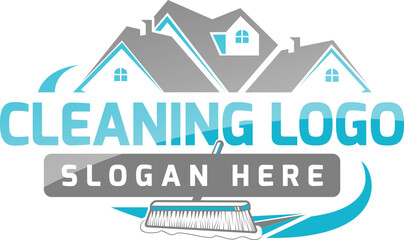 Cleaning house logo design with vector real estate icon