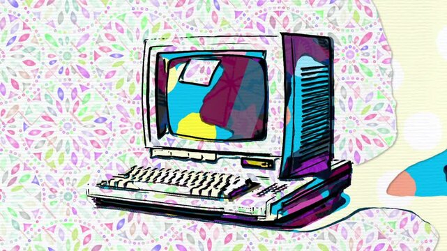 Vintage computer hand draw animation