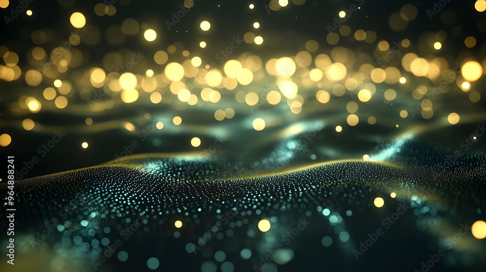Poster glowing bubbles dark against dark background with a dotted light pattern on the ground image