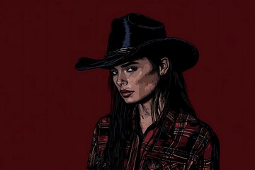 background image of a cowboy woman, western illustration style, western.  