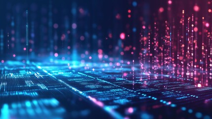 Abstract digital data visualization with glowing particles