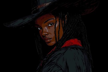 background image of a cowboy woman, western illustration style, western.  