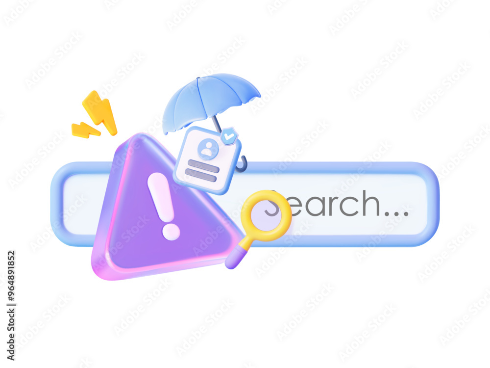 Aufkleber 3d search bar magnifier with a security symbol, ideal for visualizing data protection on the interne