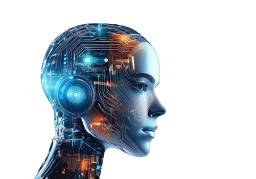 Artificial intelligence robot with circuitry, symbolizing technology, innovation, and future.