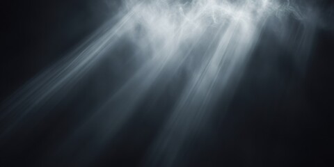 Abstract background with light rays shining through white smoke, creating a dramatic and ethereal effect.