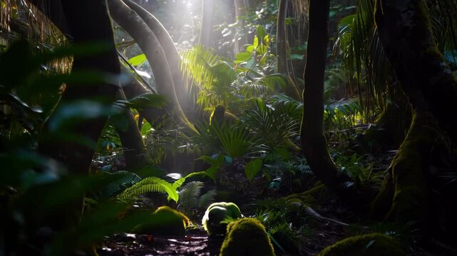 Mysterious Kākāpō Foraging in Moonlit New Zealand Forest at Night