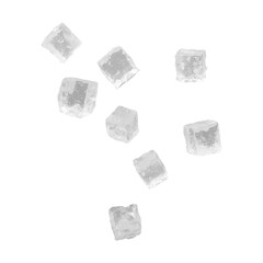 Transparent ice cubes floating in the air isolated. Cold ice. Ice for cocktails, drinks. Cold drinks