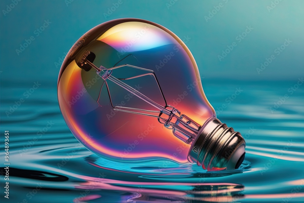 Poster iridescent three-dimensional bulb shape in a liquid environment