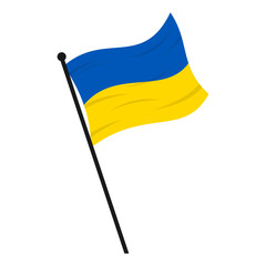 Ukraine Official Flag Icon on Black Metallic Pole, Blue and Yellow Mini Flag Isolated on White Background, Flat Cartoon Style, Editable and Scalable Vector Illustration in EPS