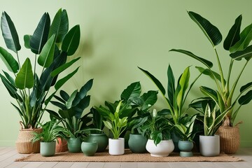 Vibrant Collection of Tropical Plants in a Fresh SanctuaryDiverse Tropical Plant Leaves Landscape with Cordyline, Philodendron, and Rubber Plant in Stunning Isolated Setting