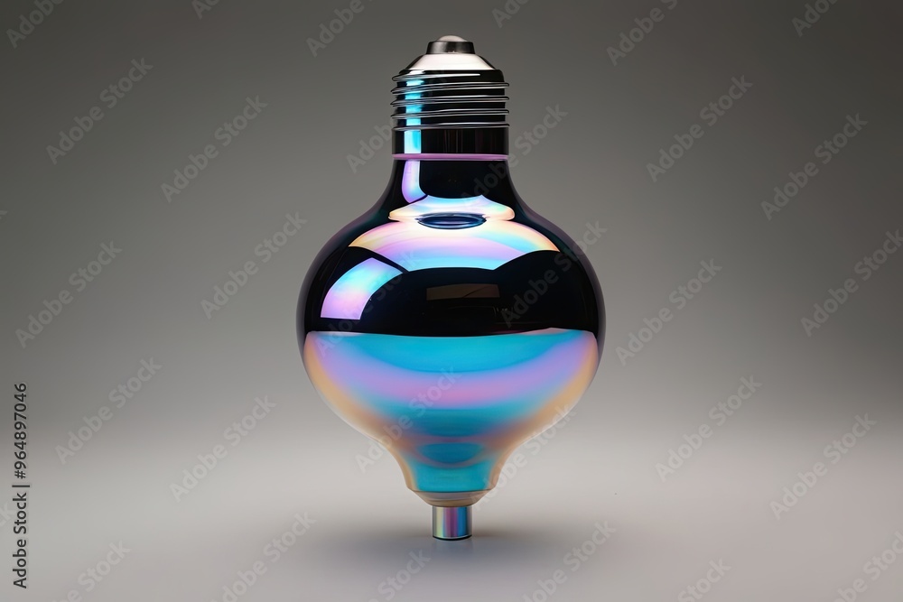Poster iridescent 3d bulb shaped object in liquid setting
