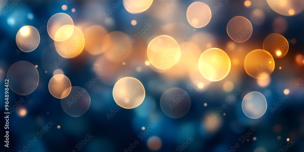 Poster abstract bokeh background with golden and blue color tones.