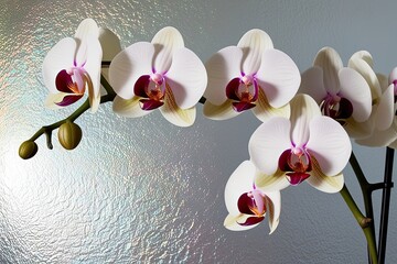Vibrant Orchid Flower Branches Against an Iridescent Background