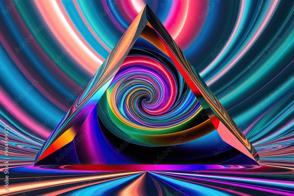 Poster colorful 3d prism design with abstract swirling vortex and dynamic patterns