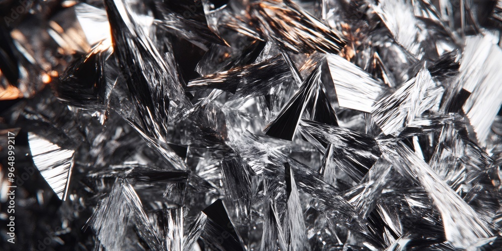 Poster abstract close-up of an icy texture with sharp edges, showcasing a black, white, and gray color sche