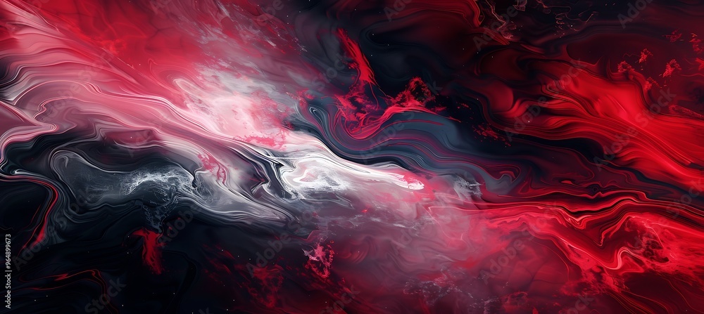 Poster red and black color flow on an abstract backdrop