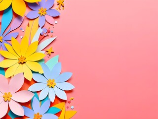 Colorful Paper Flowers on Pink Background