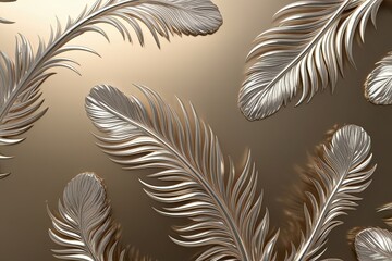 Obraz premium Metallic 3D Feathered Shapes with Softness and Graceful Movement
