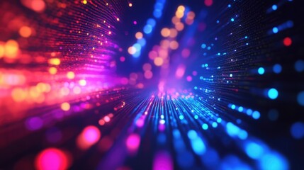 Obraz premium Abstract blur of colorful neon lights on a dark backdrop, designed to evoke a microscopic photo in a dynamic, futuristic scene