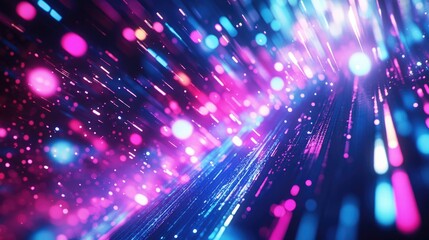 Fototapeta premium Blurry abstract neon lights on a dark backdrop, evoking a microscopic photo with vibrant, futuristic tones and dynamic motion