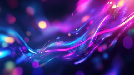 Blurry, glowing neon lights in vibrant hues on a dark background, designed to resemble a futuristic microscopic image