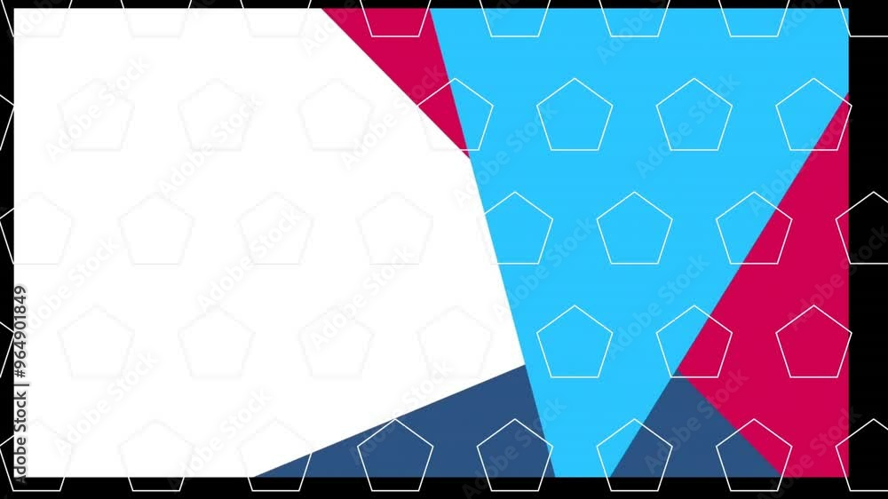 Poster animation of rows of hexagons moving over vibrant abstract shapes background