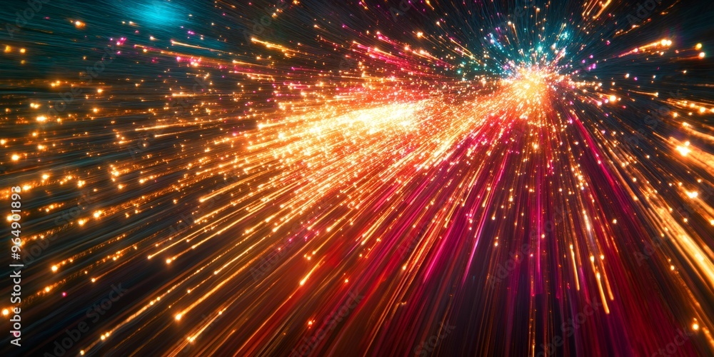 Aufkleber abstract colorful glowing lines and bokeh lights in a dark background.