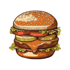 Double Layered Sesame Seed Burger with Fresh Vegetables