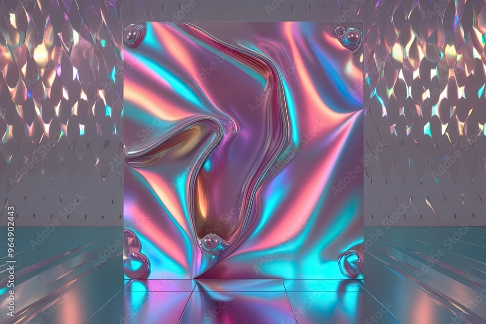 Poster vibrant iridescent 3d abstract background with gradient colors and light shapes