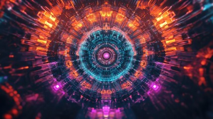 Obraz premium Mesmerizing kaleidoscope-inspired digital artwork with vibrant colors, swirling patterns, and futuristic geometric shapes