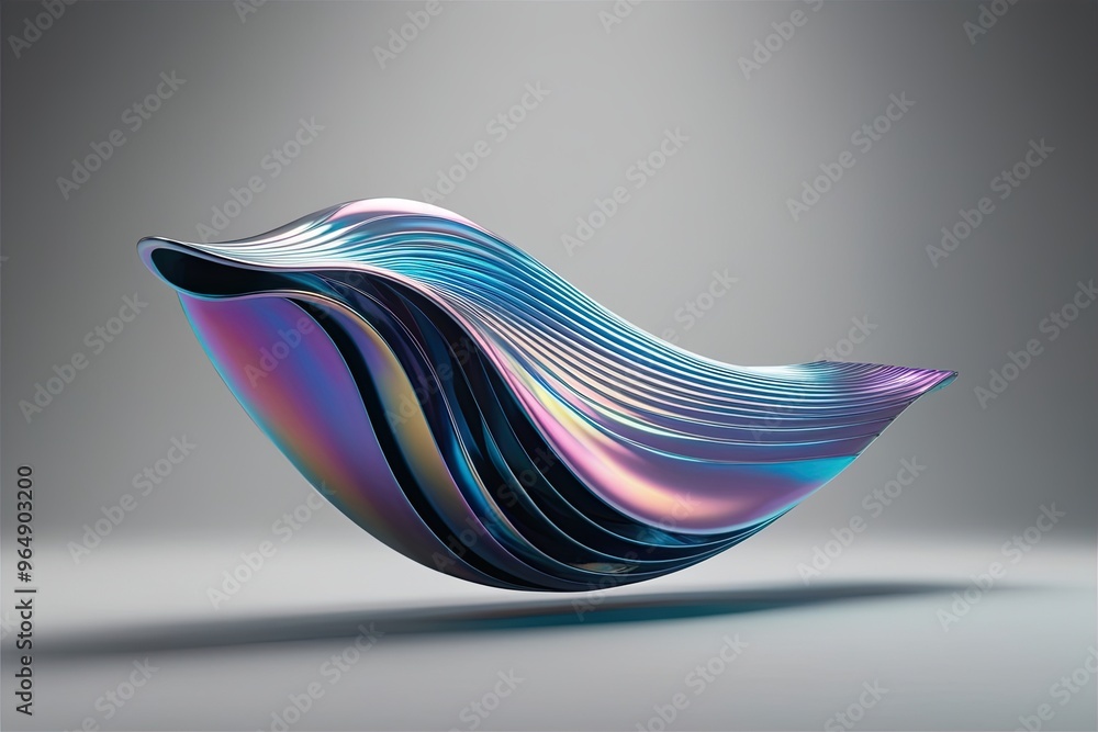 Poster iridescent 3d abstract wave shape artwork with futuristic design elements