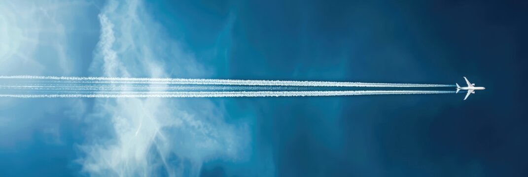 A cargo plane generating contrails in the clear blue sky