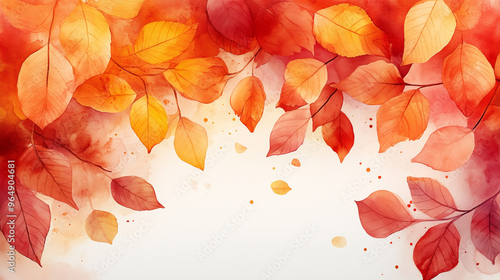 Poster a painting of autumn tree with orange leaves. the leaves are spread out and background is a mix of o