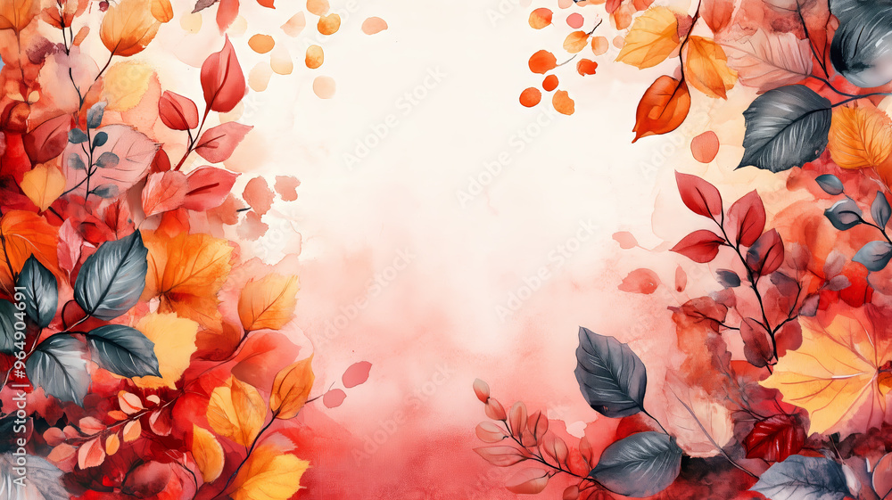 Poster a painting of autumn tree with orange leaves. the leaves are spread out and background is a mix of o