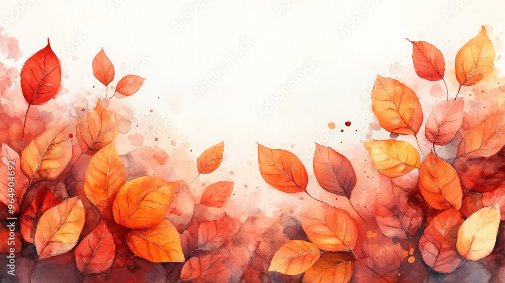 Poster a painting of autumn tree with orange leaves. the leaves are spread out and background is a mix of o