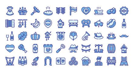 Oktoberfest icons set ,blue - color outline style.Vector illustration