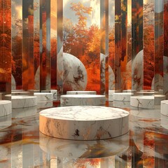 Display Podium on abstract autumn background