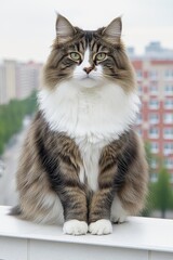 Cute ginger kitten looking at butterflies flying by the window