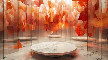 Podium on an abstract autumn background