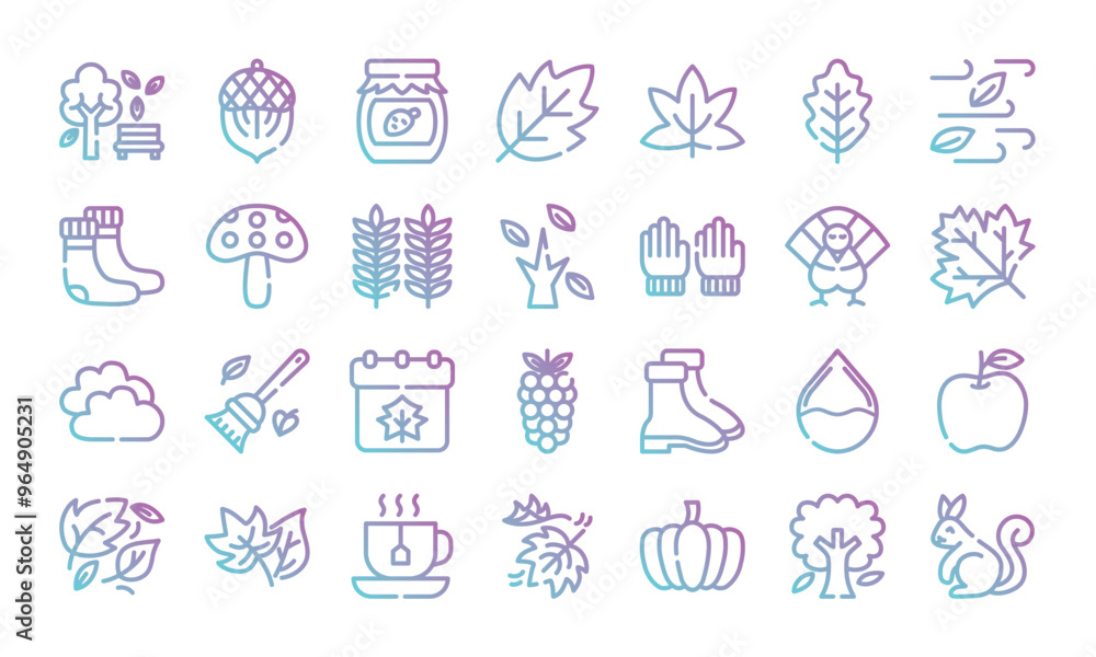 Wall mural autumn gradient outline icon set.vector illustration