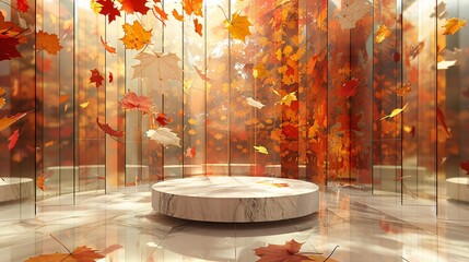 Podium on an abstract autumn background