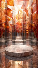 Podium on an abstract autumn background