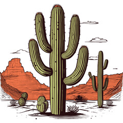 Saguaro Cacti in a Rocky Desert Landscape