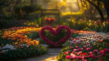 Heart Shaped Flowers Garden Path Sunset