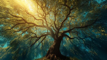 Ancient Willow Tree Golden Sunlight