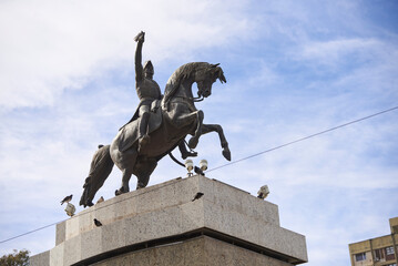 Monument to San Martin, equestrian bronze made statue, in Neuquen, Argentina