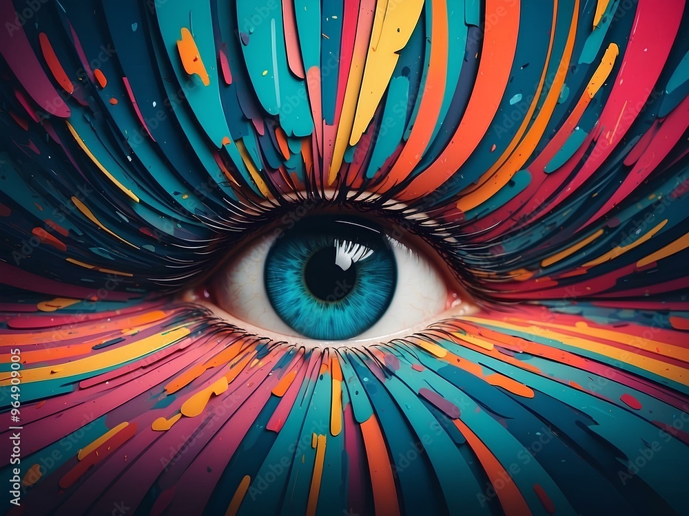 Aufkleber radiant blue eye with colorful paint strokes in a vibrant abstract style creating an intense focus o