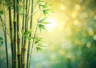 Delicate, expressive bamboo stalks sway in gentle curves, set against a soft, dreamy background with subtle texture, evoking a calming and serene Asian-inspired aesthetic.