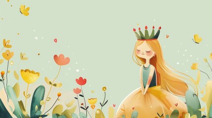 Fototapeta premium Small princess drawn in a stylized horizontal way